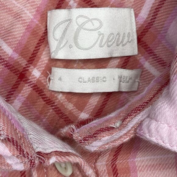 J CREW Shirt Womens 4 Pink Plaid Double-Weave Cotton Button-Up Classic-Fit - Picture 7 of 9